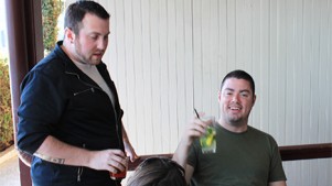 Parker (right) and Alex, co-founder of Indyhall, (left) during a break at the SXSW in Austin.